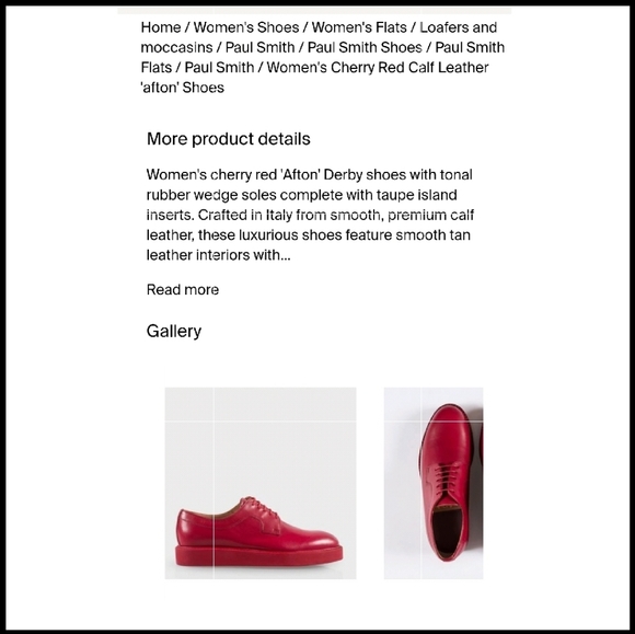 780cad Paul Smith AFTON Cherry Red Leather Brogue Oxford Women us7 Made in Italy - Picture 13 of 13